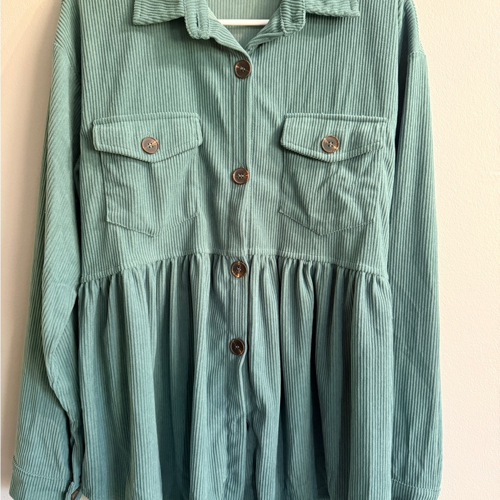 Green Corduroy Button-Up babydoll shirt